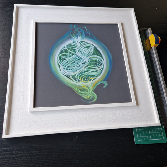 'Anahana' Heart Centre Visual Print WHITE St Ives Square Framed No Glass Giclèe Print Image Size 29.5cm² Frame Border 7cm wide.Frame Size 40.4cm². Framed Depth 2cm. READY to hang.