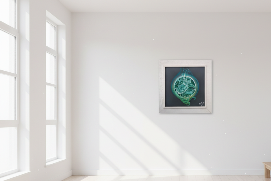 4.'Anahata' - Heart Centre  (No.4) Print / Frame choice x3; 1.Wht Deep Box 2.Blk Deep Box 3. Wht Dt Ives Wood Tray