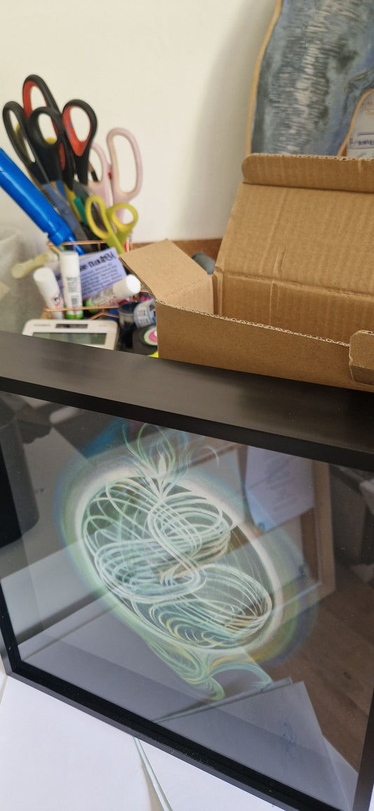 'Anahana' Heart Centre Chakra Visual Print BLACK 3D Deep Box (6cm) Square Framed Acrylic & Glass Giclèe Print 31.5cm². (FRAME also available  in White.)