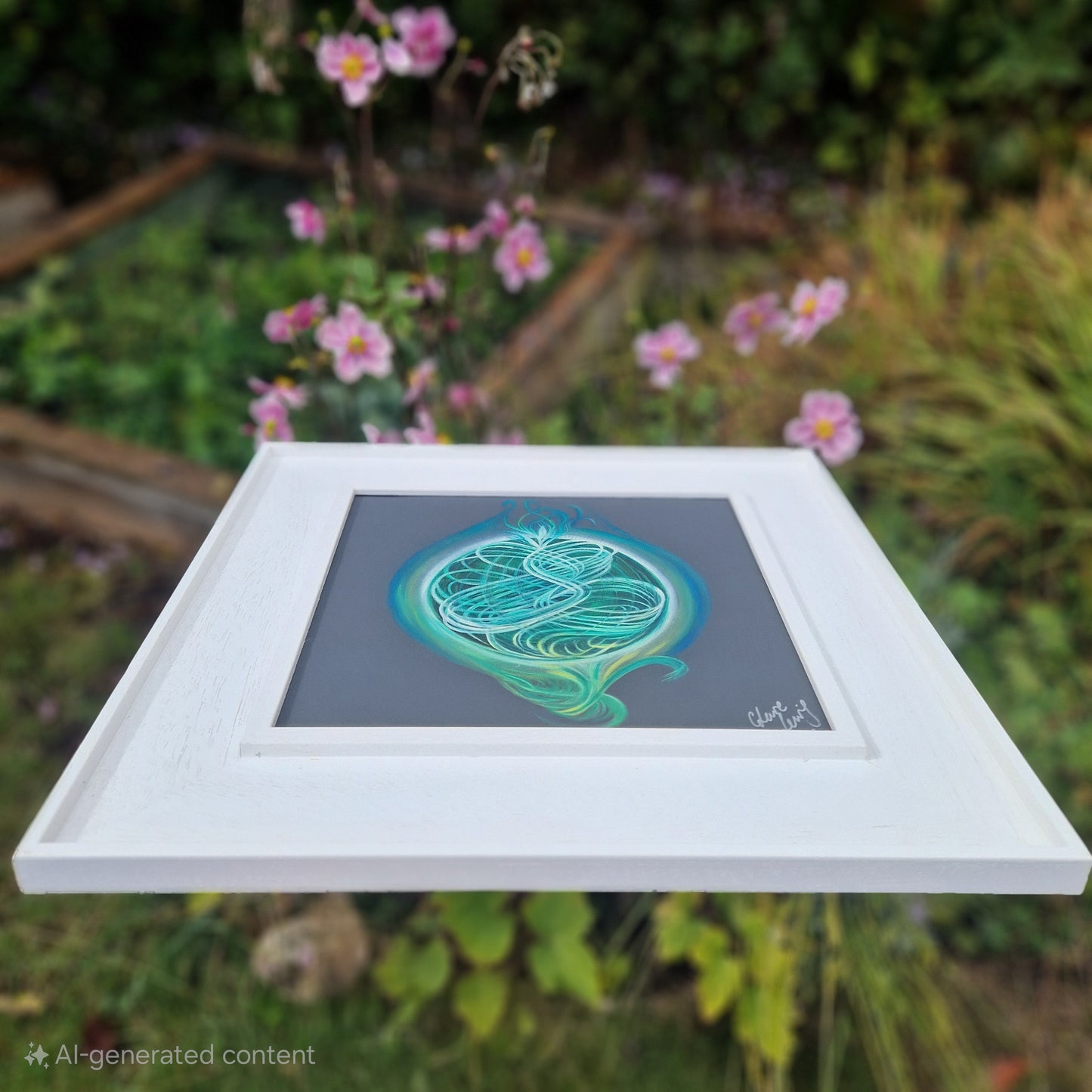 4.'Anahata' - Heart Centre  (No.4) Print / Frame choice x3; 1.Wht Deep Box 2.Blk Deep Box 3. Wht Dt Ives Wood Tray